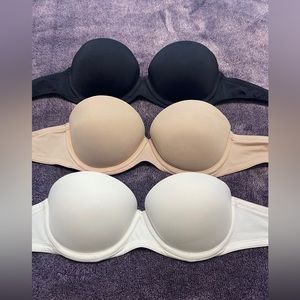 Victoria Secret Pink strapless bra trio